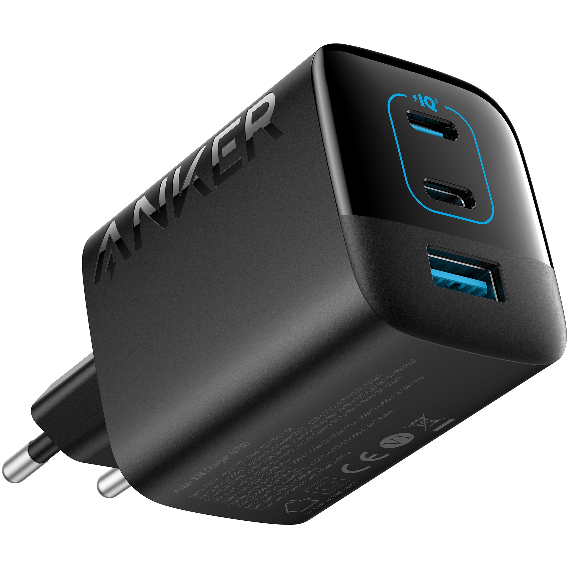 Adapter Anker 336 Charger 67W 1 x USB-A 2 x USB-C black