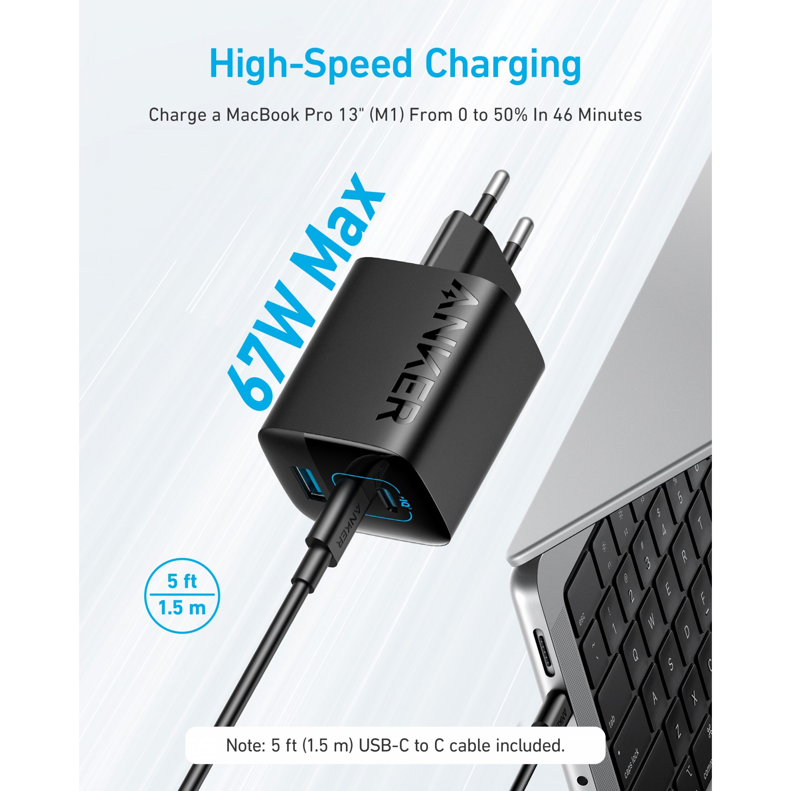 Adapter Anker 336 Charger 67W 1 x USB-A 2 x USB-C black - Figura 2
