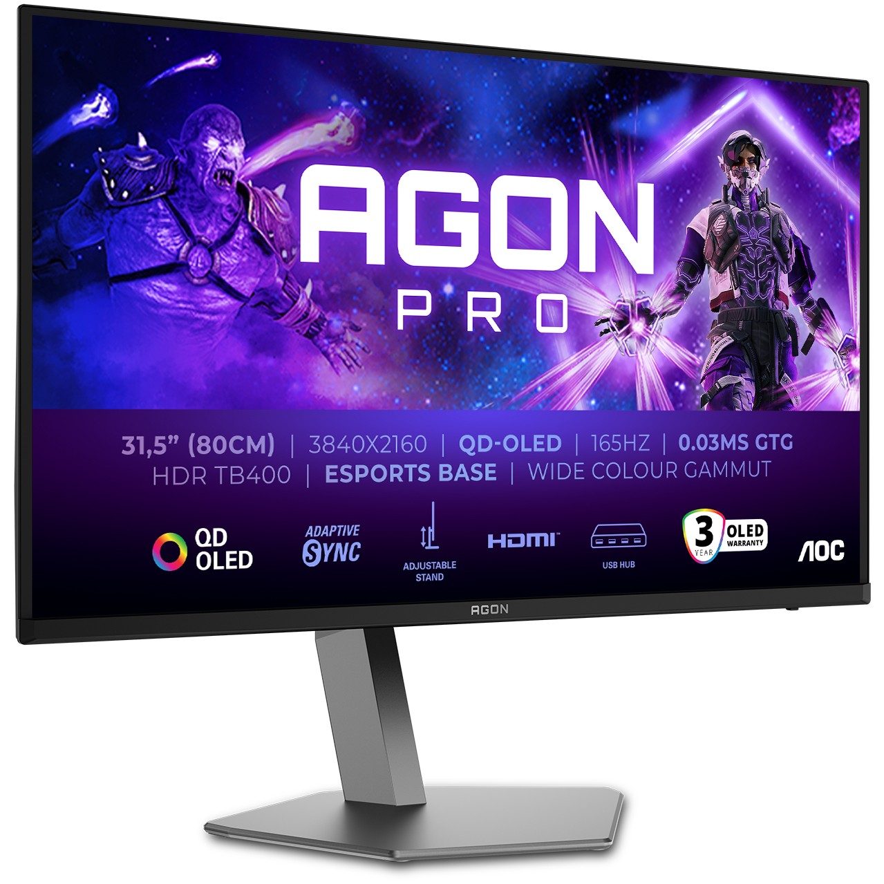 Monitor AOC AGON PRO AG326UD / 31.5″ / 4K UHD / QD-OLED / 165Hz / 0.03ms / HDMI 2.1 + DP + USB / E zezë