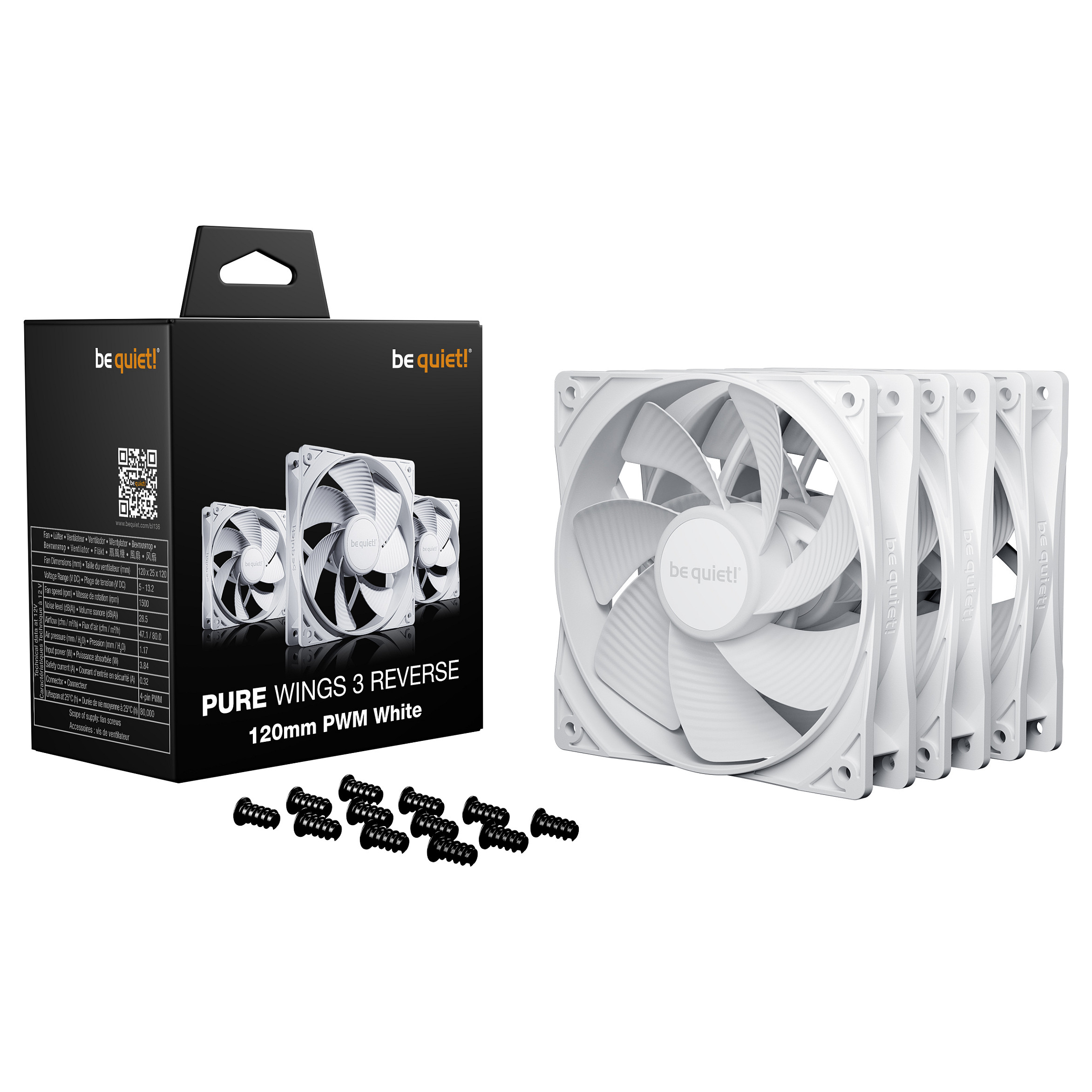 Ftohës për Kasë be quiet! Pure Wings 3 Reverse / 120mm PWM / 3-Pack – Bardhë - Figura 3