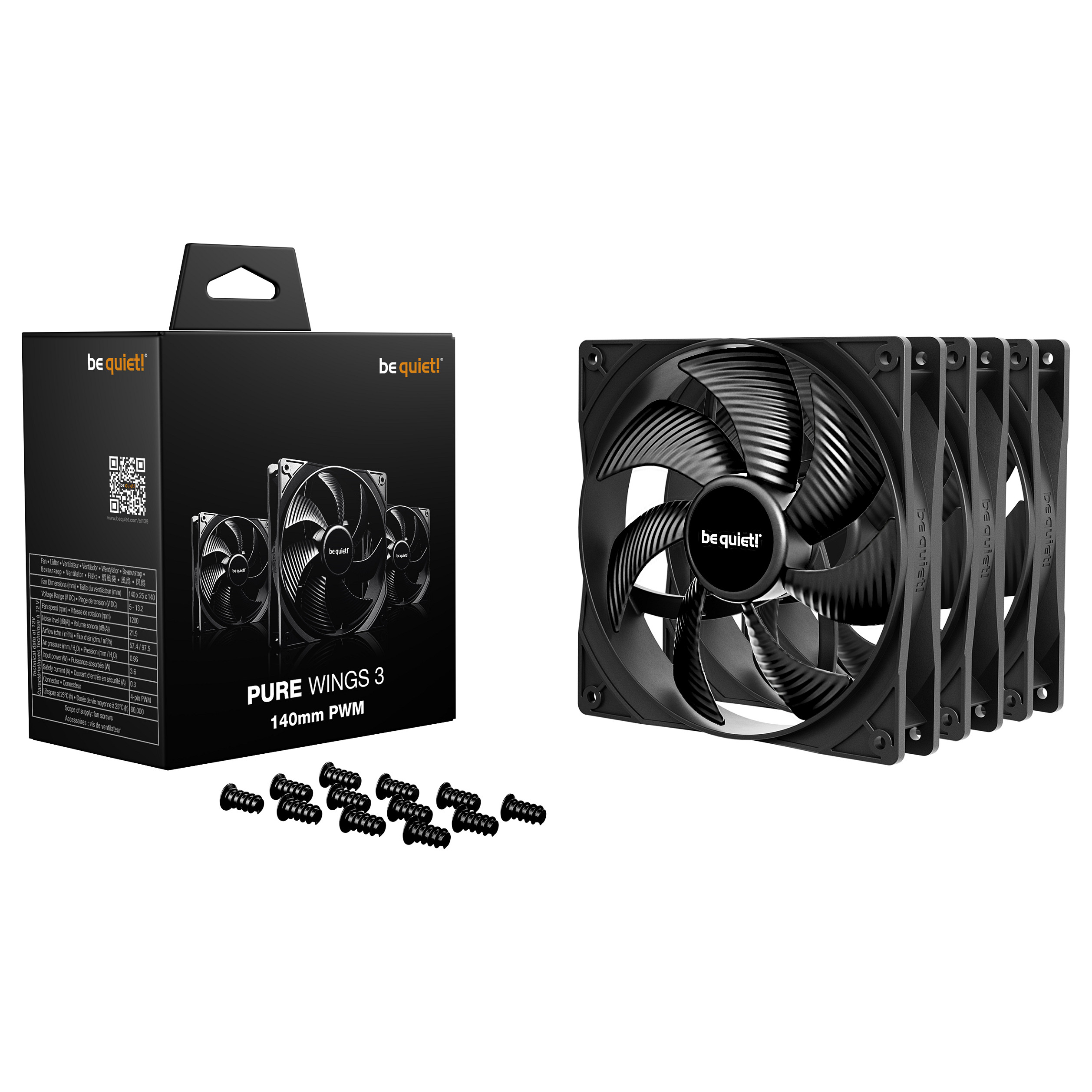 Ftohës për Kasë 140mm be quiet! Pure Wings 3 Reverse 3-Pack PWM – Zezë - Figura 3