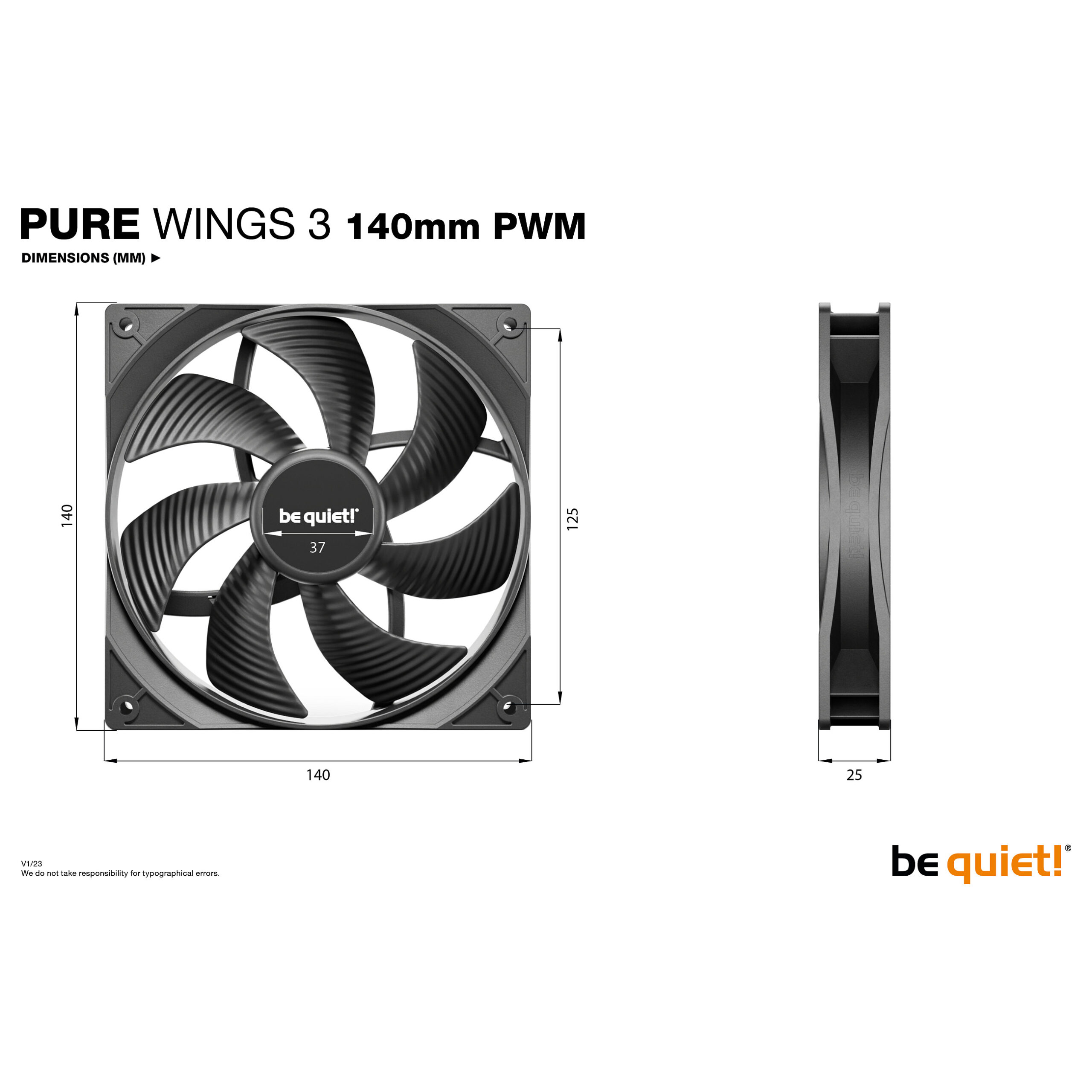 Ftohës për Kasë 140mm be quiet! Pure Wings 3 Reverse 3-Pack PWM – Zezë - Figura 5