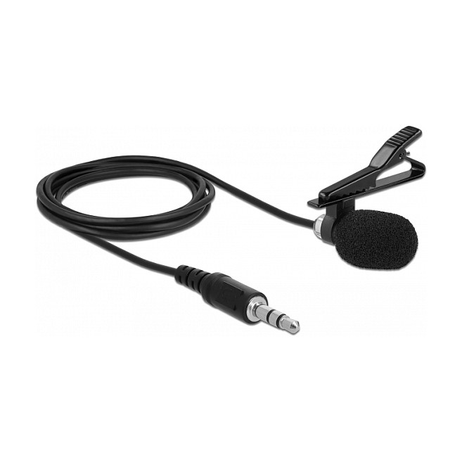 Mikrofon Lavalier Delock Omnidirectional me Clip 3,5mm + Adapter për Smartphone/Tablet – Zezë