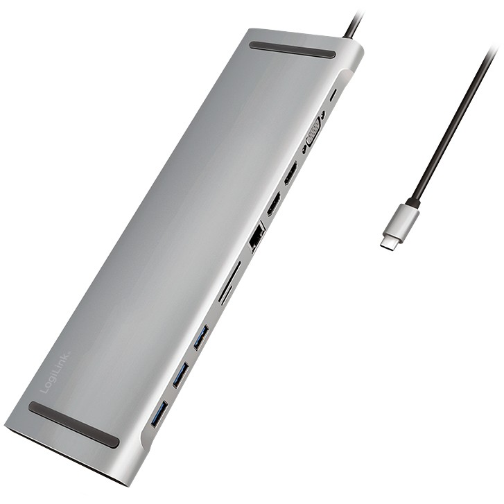 Dockingstations për Laptop LogiLink UA0373 USB-C 11-in-1 PD 100W DockingStation Argjend