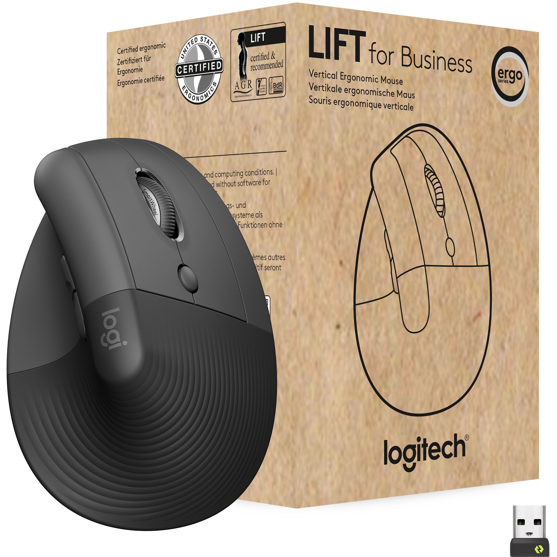 Maus Pa kabllo Logitech Lift for Business - Vertikale Für Rechtshänder