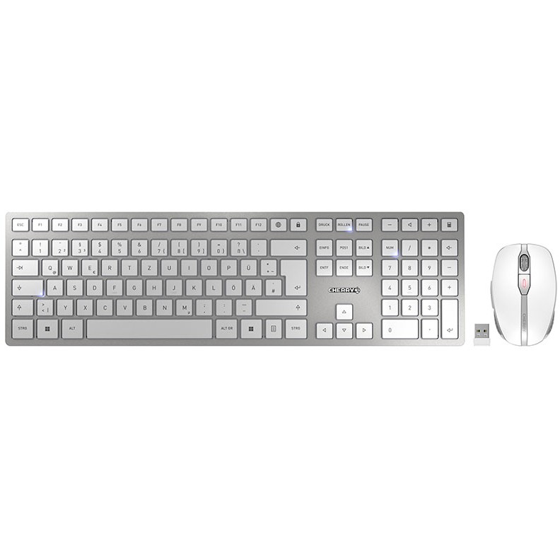 Set Tastierë dhe Maus Cherry DW 9100 Slim - Tastatur-und-Maus-Set wireless white/silver QWERTZ DE