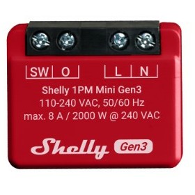 Aksesorë për Rrjet Shelly Relais "1PM Mini Gen. 3" WLAN BT Messfunktion max 8A 1 Kanal Unterputz