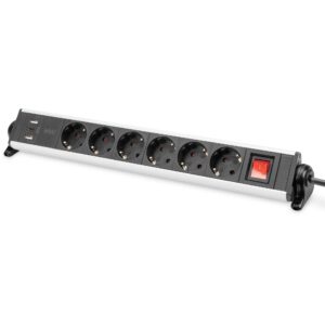 Kabllo për Furnizim me Energji Digitus 6-Fach Steckdosenleiste mit 2xUSB-A| 1xUSB-C dhe Shkarkues i Zi/Silver
