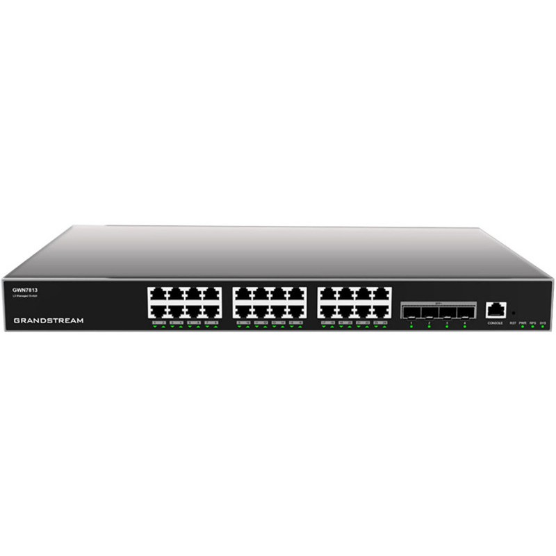 Grandstream GWN7813 24-Port Gigabit Layer 3 Managed Switch | 24× RJ45 | 4× 10G SFP+ | VLAN | QoS | Static & Dynamic Routing