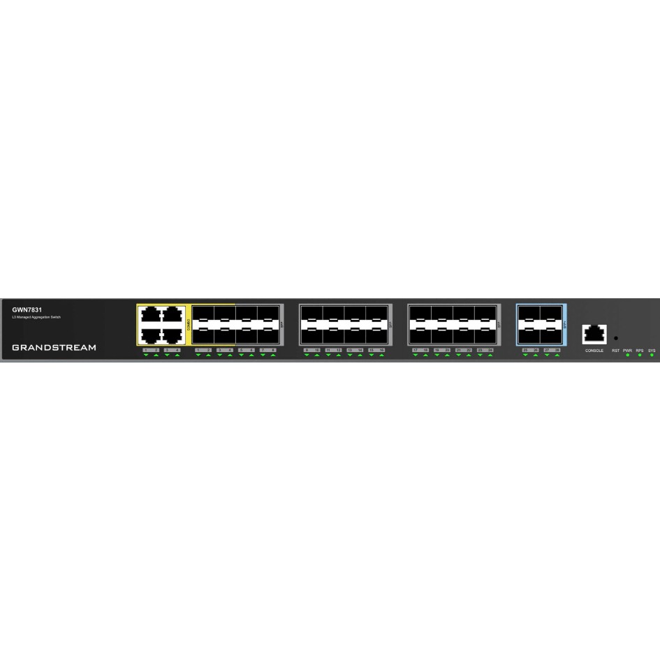 Switch Grandstream 24+4P Grandstream GWN7831. 24x Gigabit ports. 4x SFP+. Layer-3-Aggregations-Switches