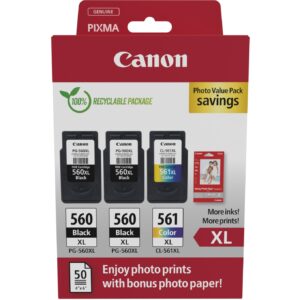 Toner Canon Tinte PG-560XL/CL-561XL 3712C012 3er Multipack (2xBK/Color) inkl. Fotopapier