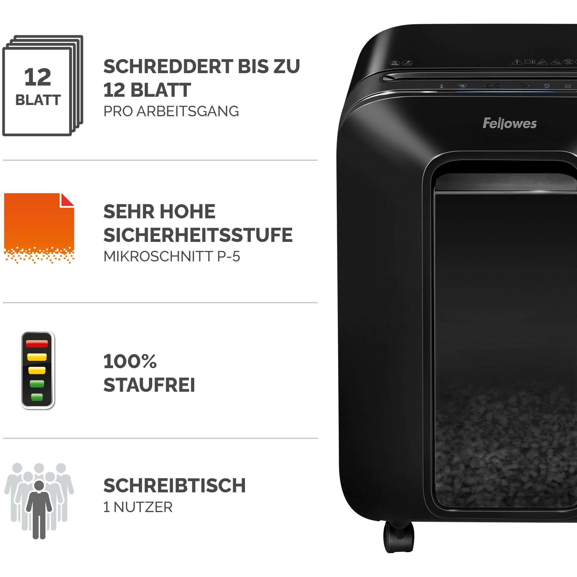 Shredder Fellowes Powershred LX201 Aktenvernichter MicroCut 12 Blatt 2x12mm P-5 Schwarz - Figura 2