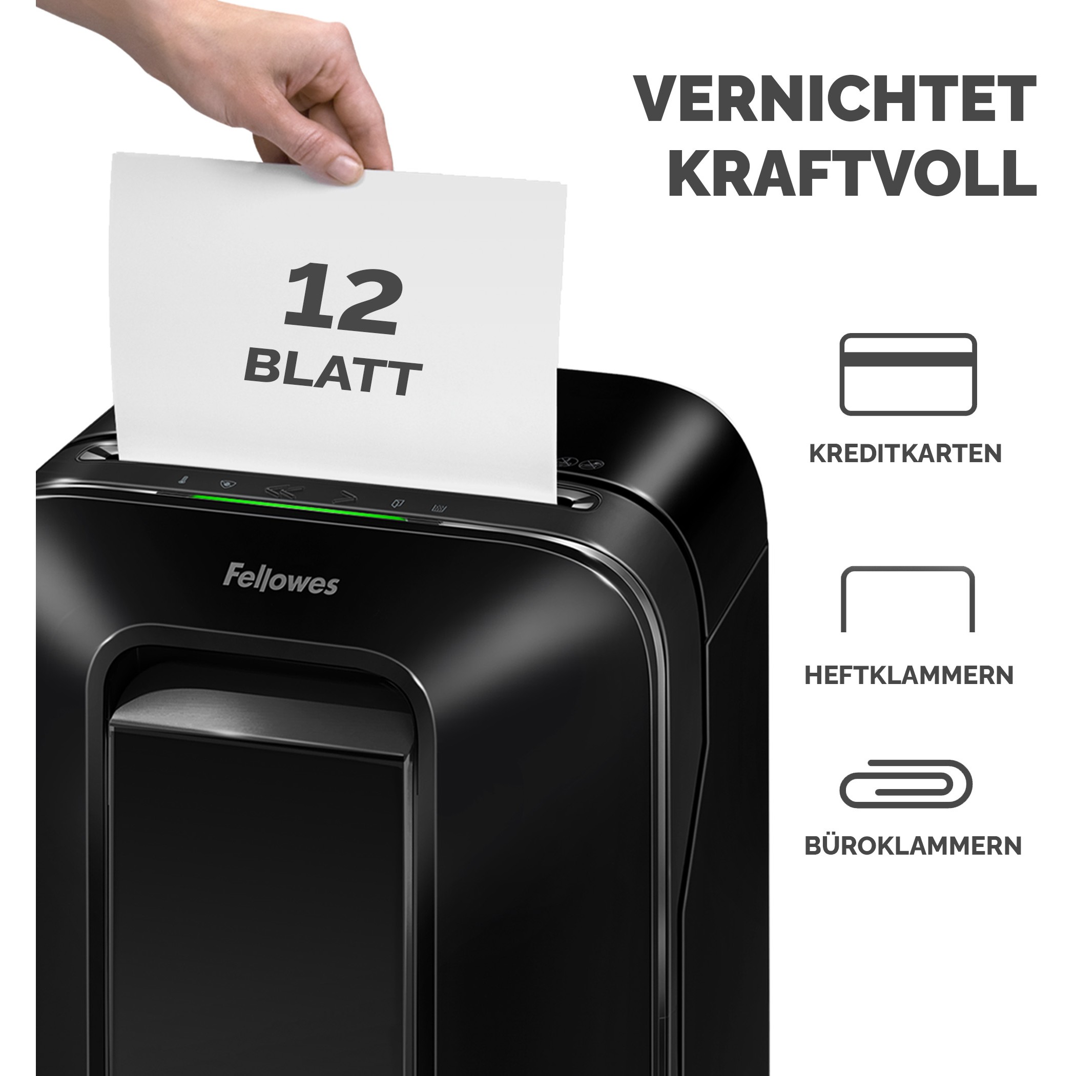 Shredder Fellowes Powershred LX201 Aktenvernichter MicroCut 12 Blatt 2x12mm P-5 Schwarz - Figura 3