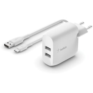 Aksesorë për telefon Belkin Dual USB-A Ladegerät incl. USB-C Kabel 1m. 24W. bardhë