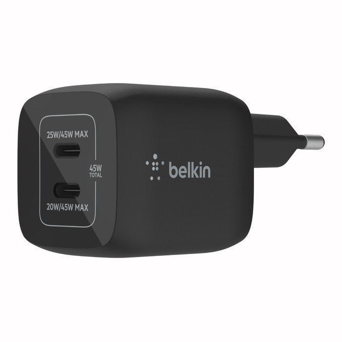 Adapter Belkin 45W Dual USB-C GaN Ladegerät Power Deliver. PPS. blk