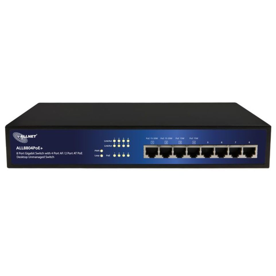 ALLNET ALL8804PoE+ 8 Port Gigabit PoE+ Switch 120W Unmanaged Desktop Network Switch