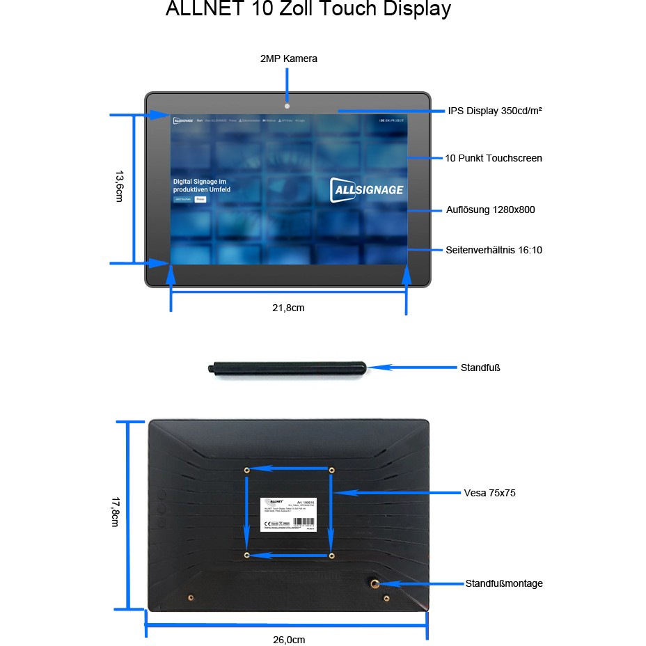 Tablet ALLNET Touch 12" PoE / 8GB / 64GB / RK3568 / Android 13 - Zezë - Figura 4