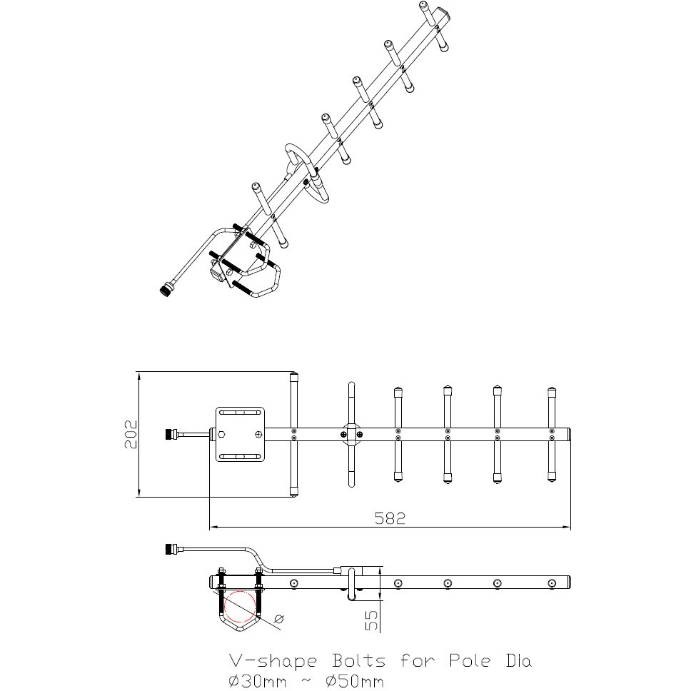 Aksesorë për Rrjet ALLNET Antenne 868MHz 10dbi (N-Female) YAGI ANT-868-10dbi-Yagi LoRA HELIUM IoT - Figura 4