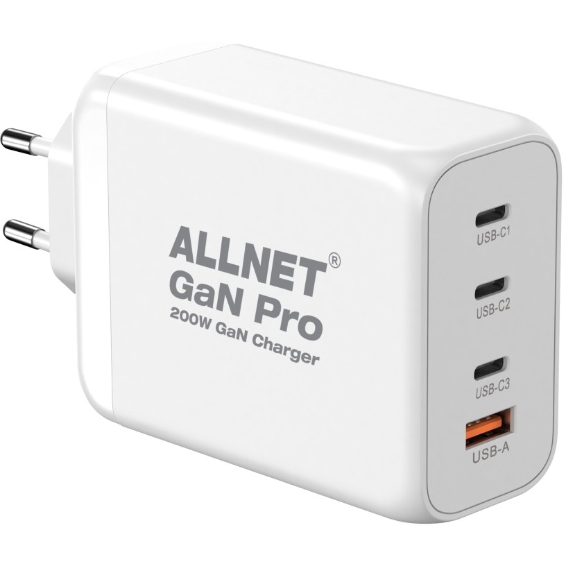 Adapter ALLNET NET Z Ersatznetzteil QC USB-C PD GaN Netzteil Power Supply 200Watt 1x USB Typ-A QC 3x USB Typ-C **EU PLUG** - Figura 2