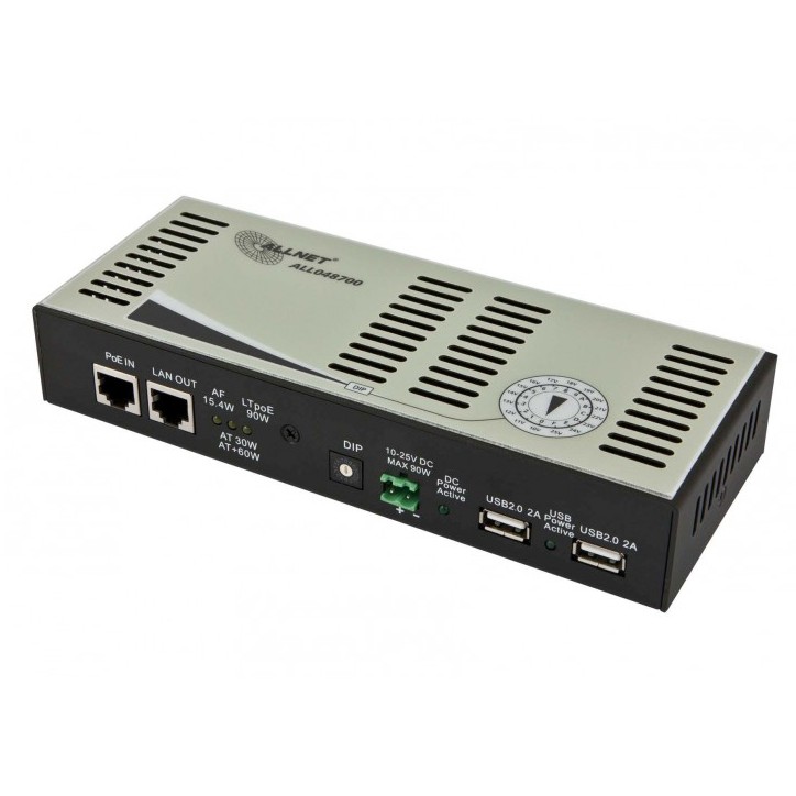 ALLNET ALL048700 PoE Splitter / Extractor 90W – IEEE 802.3af/at PoE++ Adjustable 10-25V DC Output