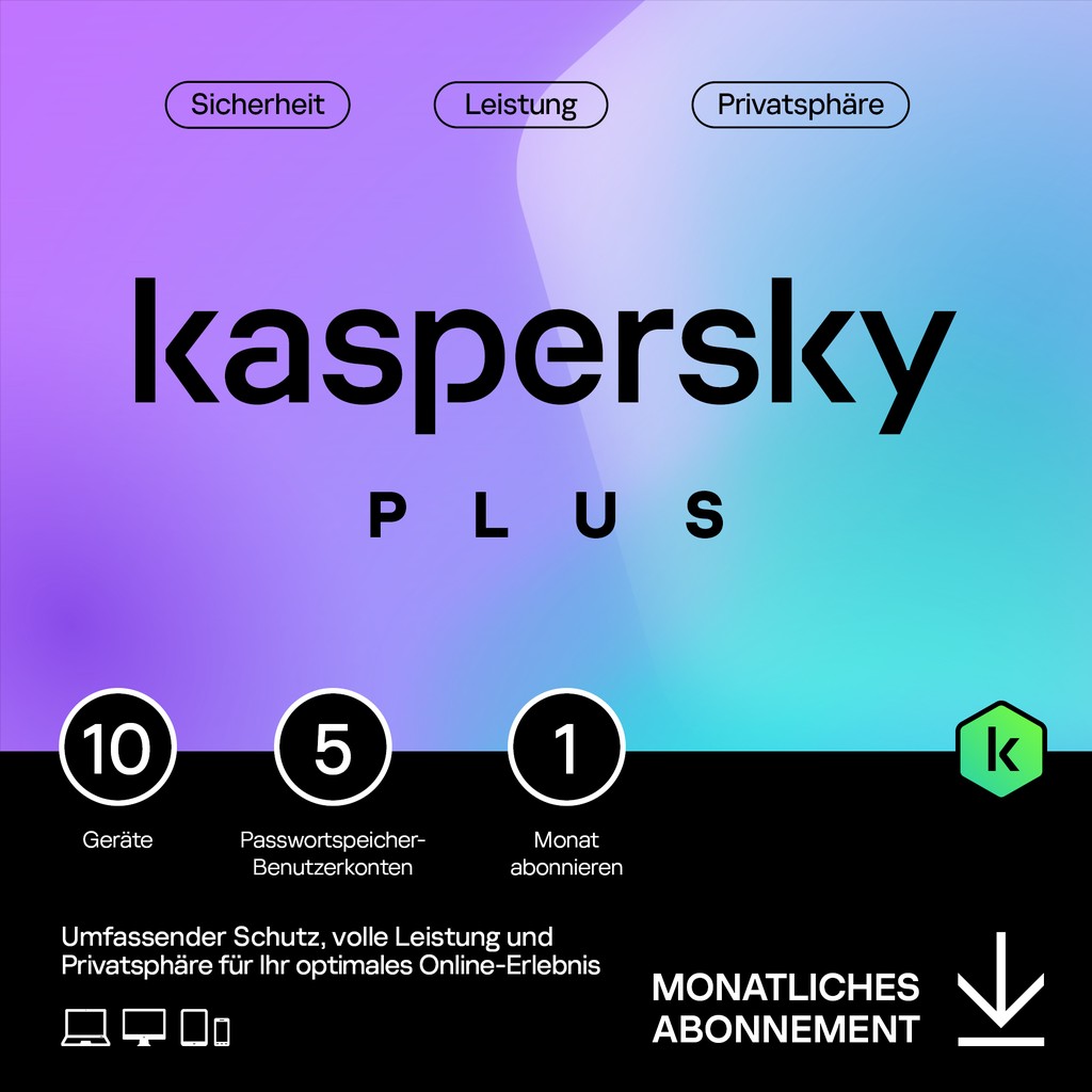 Software për Siguri Kaspersky Plus – 10 Device. 1 Month - Subscription (ABO) – ESD-DownloadESD