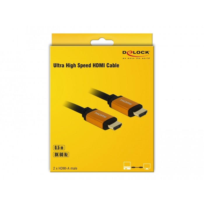 Kabllo HDMI DELOCK Ultra High Speed / 48Gbps / 8K / 60Hz / St–St / 0.5m - Zezë - Figura 3