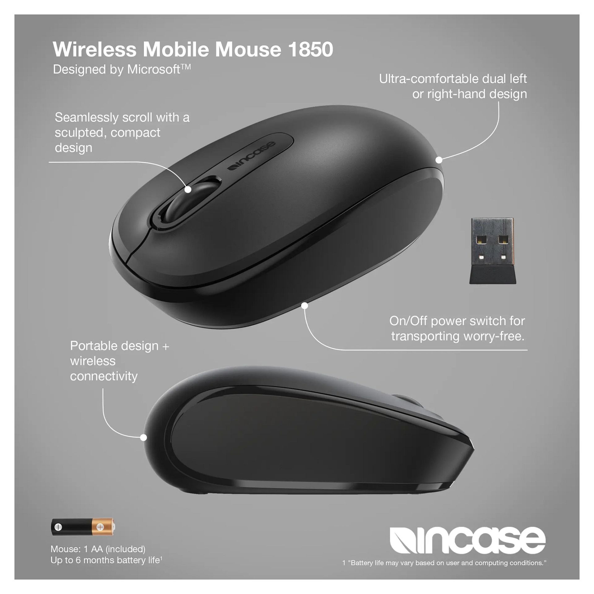Maus pa kabllo Incase Designed by Microsoft 1850 - Zezë - Figura 4