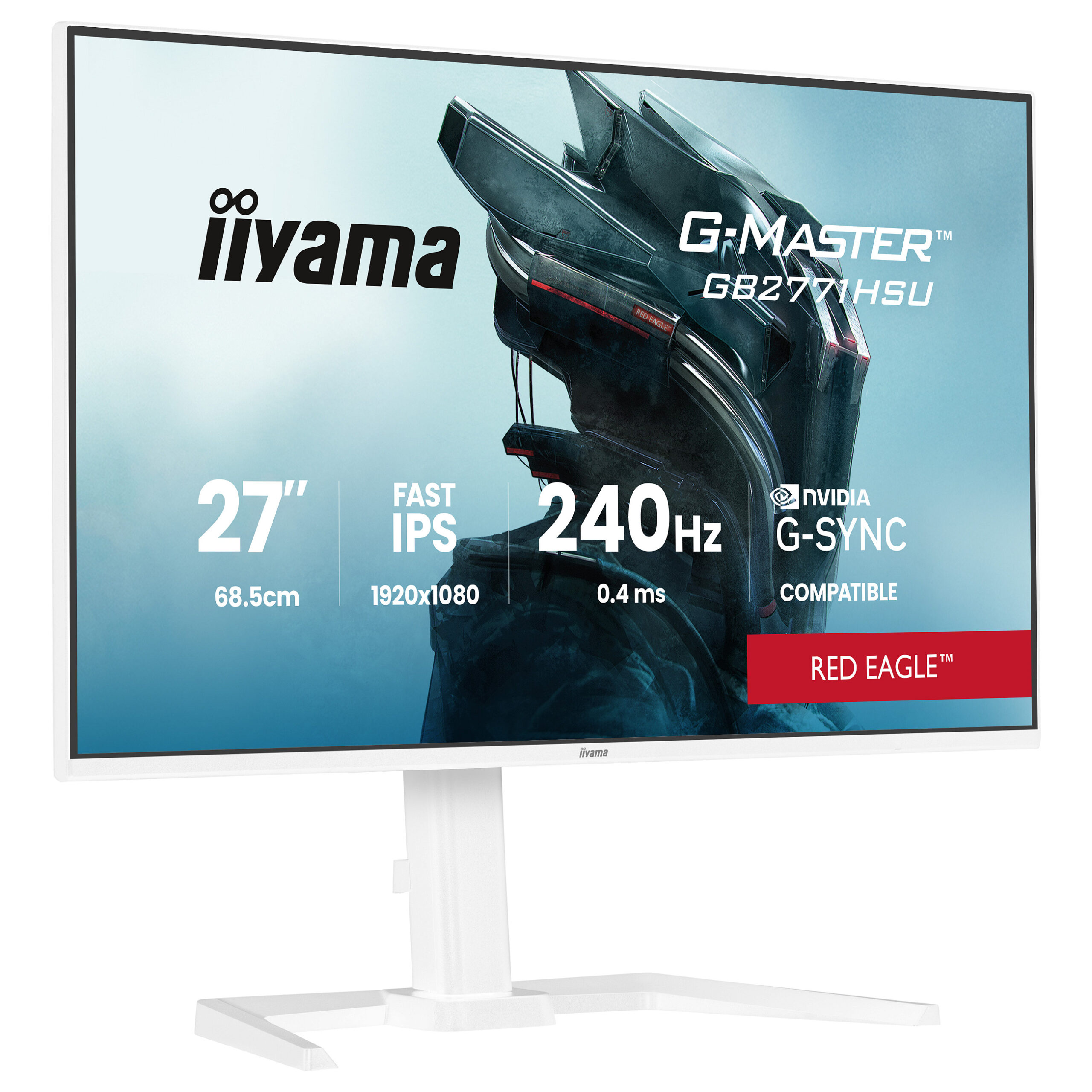 Monitor Gaming iiyama G-MASTER Red Eagle™ GB2771HSU-W1 / 27" / Full HD Fast IPS / 240Hz / 0.4ms / USB+HDMI+DP - Bardhë