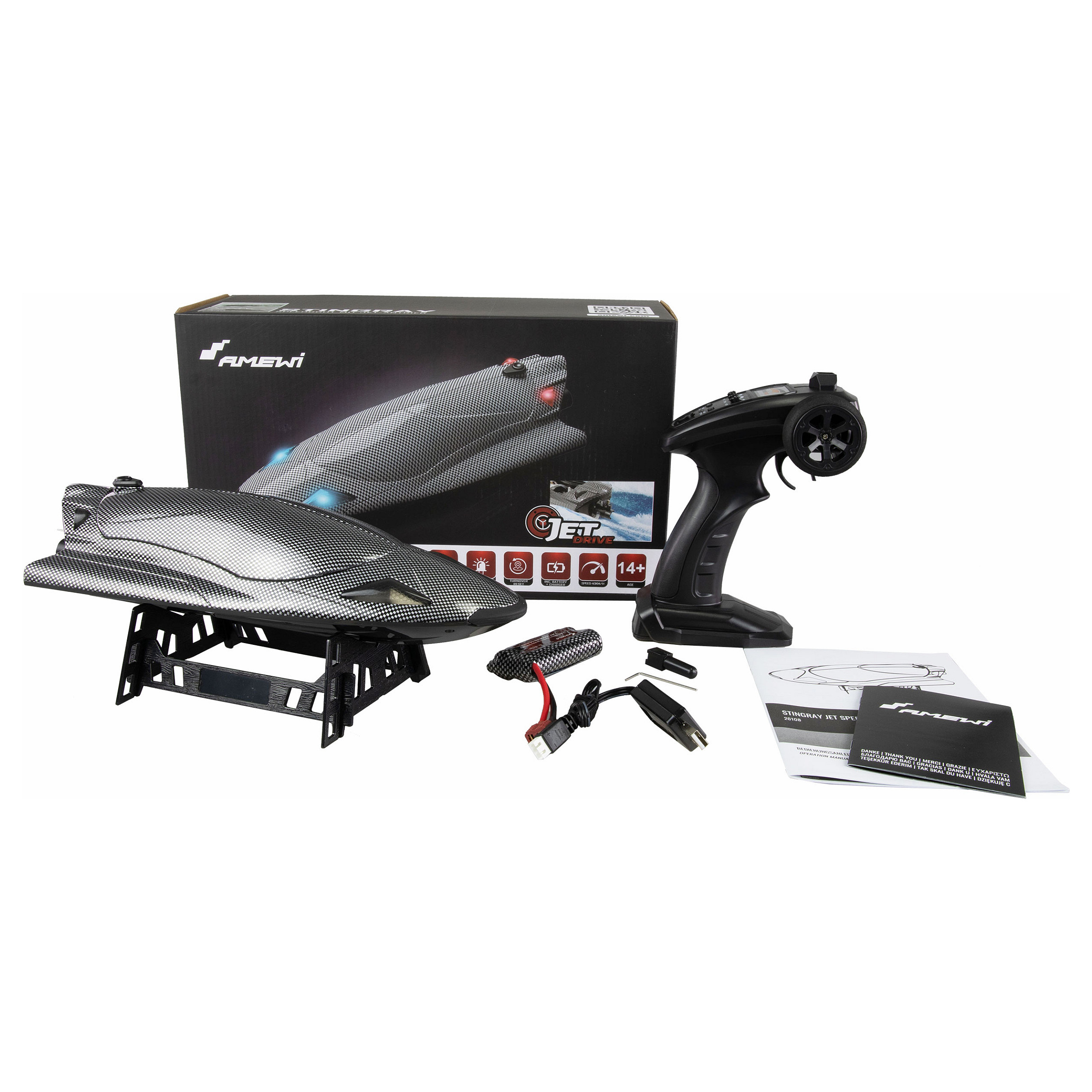 Lodër Anije RC Amewi Stingray Speedboot me Jet-Drive 335mm RTR - Zezë - Figura 2