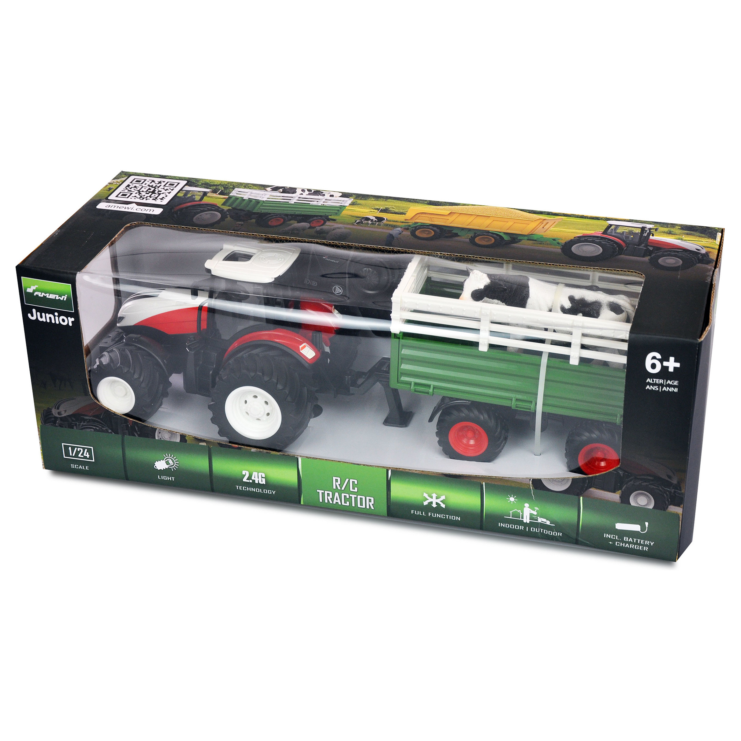 Lodër Amewi Tractor with livestock trailer RTR 1:24 - Figura 2