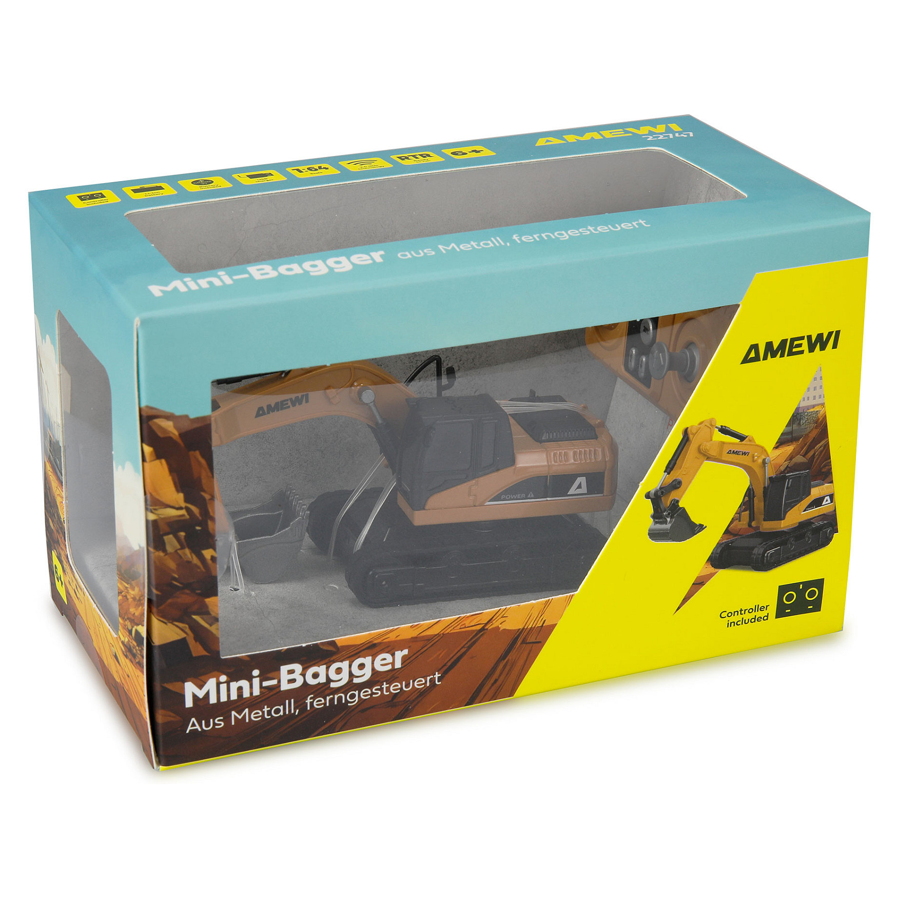 Lodër Bager RC Amewi Mini Metal 8-Kanal 1:64 RTR - Verdhë/Zezë - Figura 2