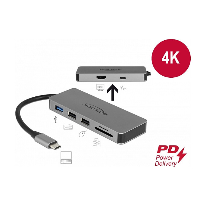 Docking Station DeLOCK 4K HDMI / 1xUSB-A / 1xUSB-C / 1xHDMI / SD / PD 2.0 – Gri - Figura 5