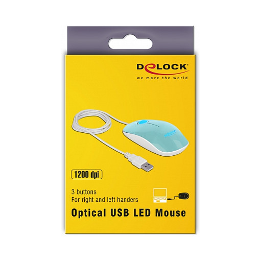 Maus me kabllo Delock Optike 3 Butona LED USB Type-A – Bardhë/Blu - Figura 4