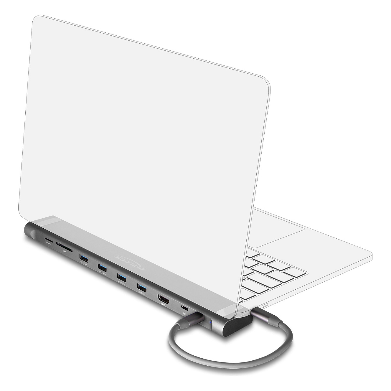 Docking Station DeLOCK Slim 4K / 1xHDMI / 4xUSB-A / 1xUSB-C / LAN / SD - Gri - Figura 2