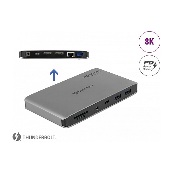 Docking Station DeLOCK Thunderbolt 3 / 8K / 2xDisplayPort / 3xUSB / LAN / SD / Audio - Gri - Figura 2