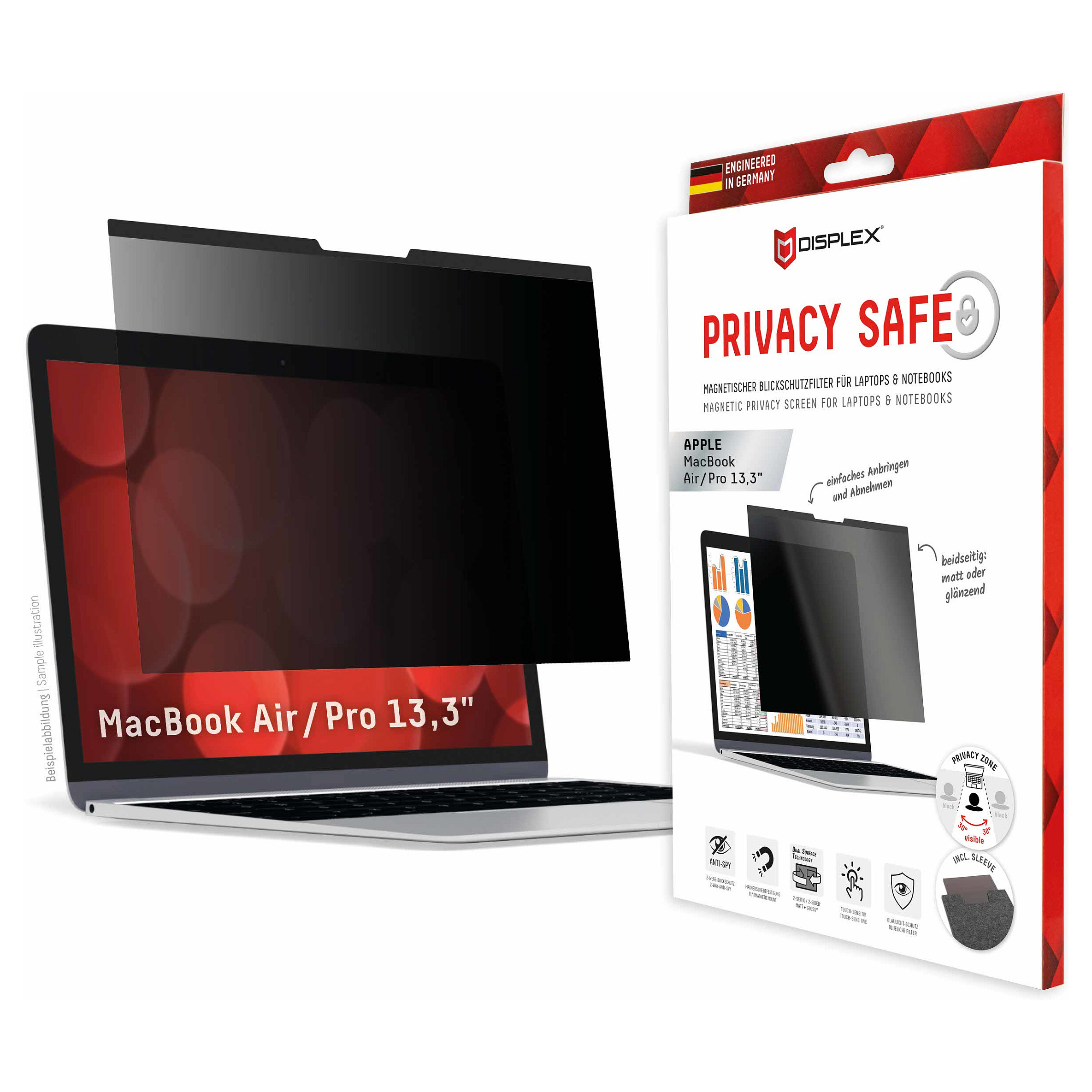 Xham mbrojtës Privacy Filter Displex Privacy Safe për MacBook Air/Pro 13.3"