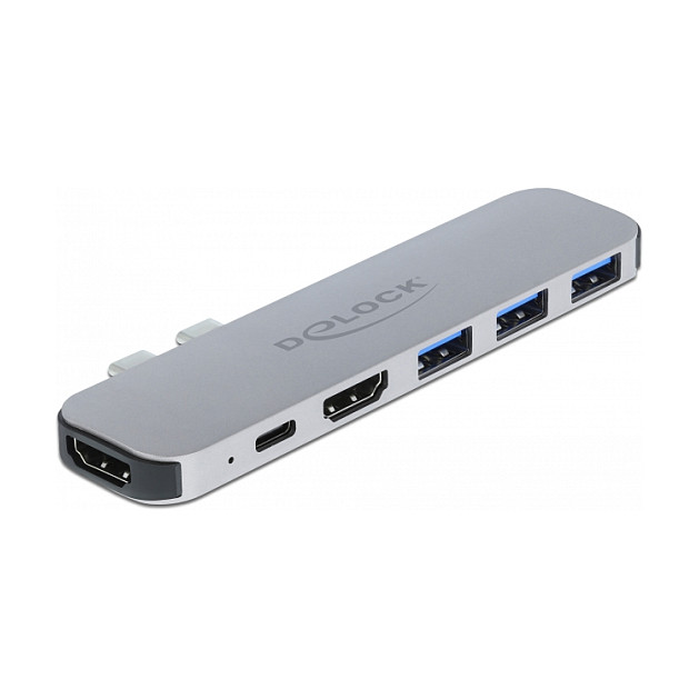 Docking Station për MacBook / 2xHDMI / 3xUSB-A / 1xUSB-C - Argjend