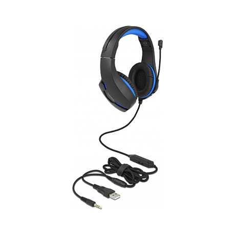 Kufje Gaming DeLock Over-Ear me 3.5mm Jack dhe LED blu për PC/Console - Zezë - Figura 2