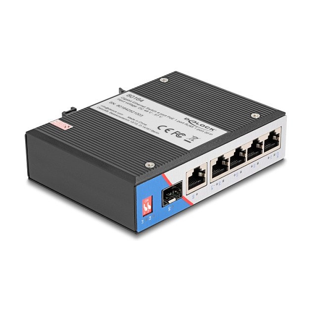 DeLOCK Industrial 5-Port Gigabit PoE Switch 1x SFP DIN-Rail Ethernet Switch for Industrial Networks