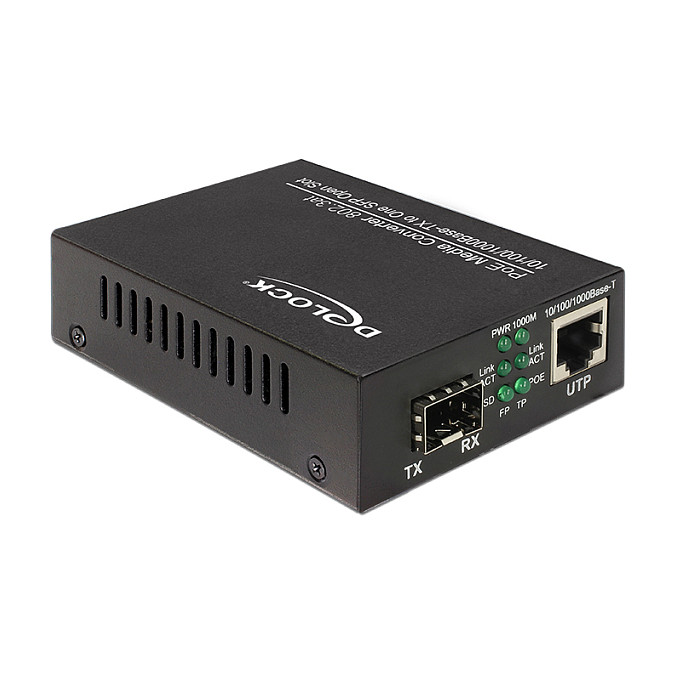 DeLOCK Gigabit SFP Media Converter PoE+ 10/100/1000 RJ45 to SFP Fiber Adapter Industrial Ethernet Converter