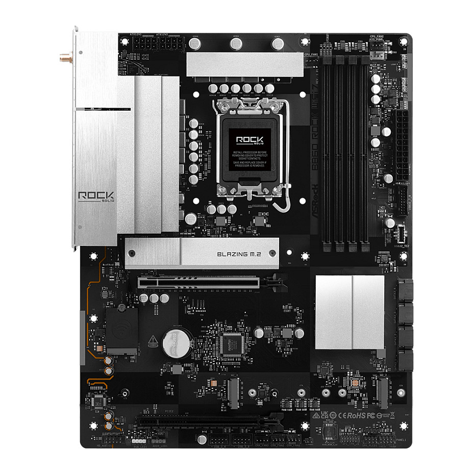 Pllakë Amë Intel ASRock B860 Rock / Wi‑Fi 7 / DDR5 / LGA 1851 / HDMI