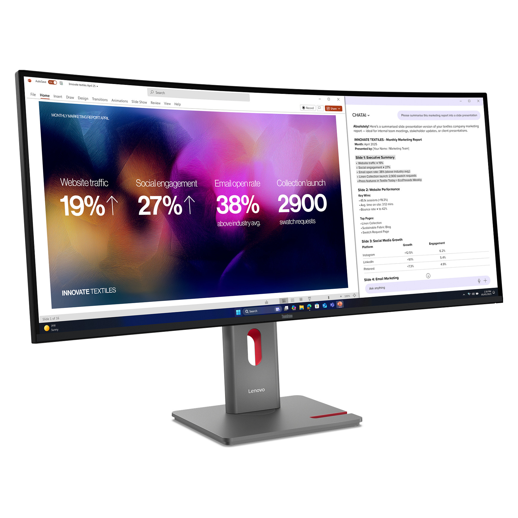 Monitor Lenovo ThinkVision P40WD-40 / 39,7"/ WUHD IPS LED Curved / 120Hz / 6ms / HDMI+DP+USB-C - Zezë - Figura 2