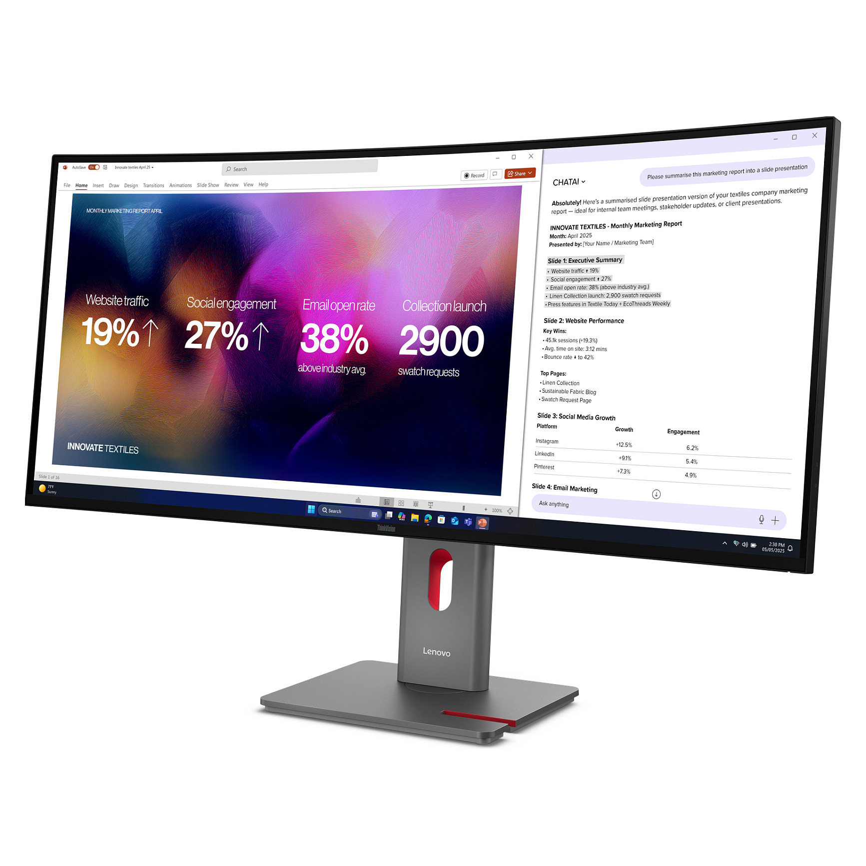 Monitor Lenovo ThinkVision P40WD-40 / 39,7"/ WUHD IPS LED Curved / 120Hz / 6ms / HDMI+DP+USB-C - Zezë - Figura 3