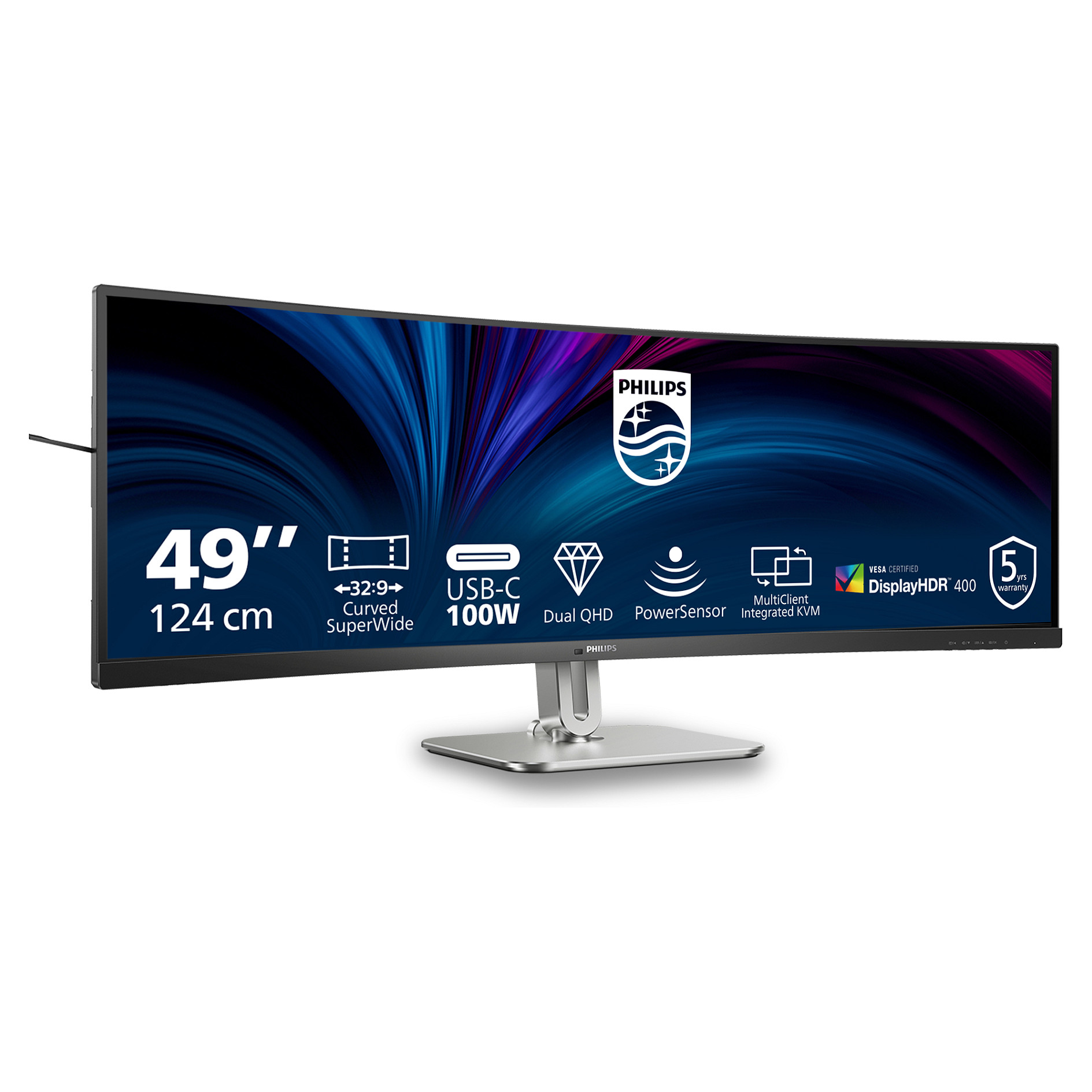 Monitor Philips 49B2U5900C/00 / 49"/ Dual QHD VA LCD Curved / 75Hz / 4ms / HDMI+DP+USB-C -Zezë/Argjendi - Figura 2