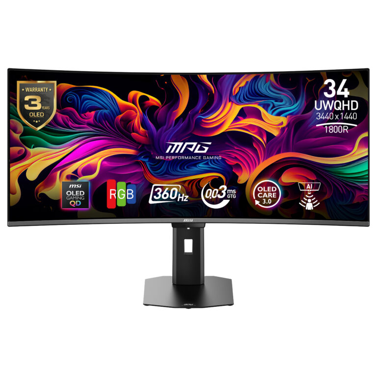 Monitor Gaming MSI MPG 341CQRDE X36 / 34"/ UWQHD QD-OLED Curved / 360Hz / 0.03ms / HDMI+USB-C+DP - Zezë