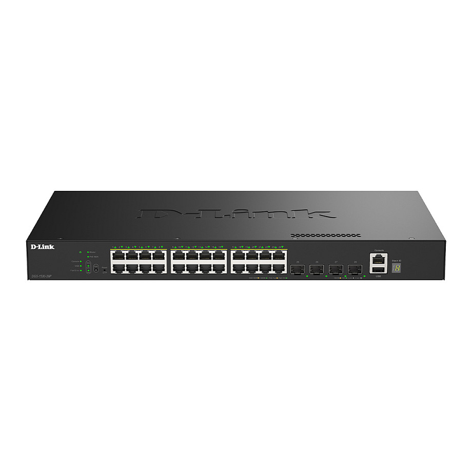 D-Link DGS-1530-28P/E Managed PoE+ Switch | 28 Port Gigabit | 24x PoE+ + 4x 10G SFP+ | 370W