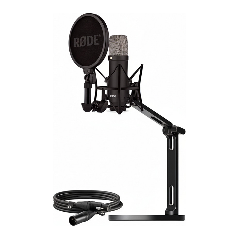 Mikrofon Rode NT1 Signature + XLR‑Kabllo + Mbajtës tavoline për mikrofon – Zezë
