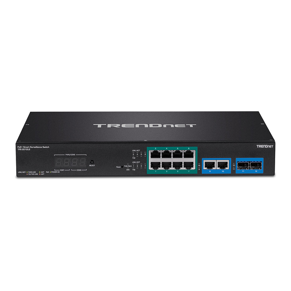 TRENDnet TPE-3012LS 12-Port Gigabit PoE+ Smart Surveillance Switch 110W 2x SFP Web Managed Rackmount - Figura 2