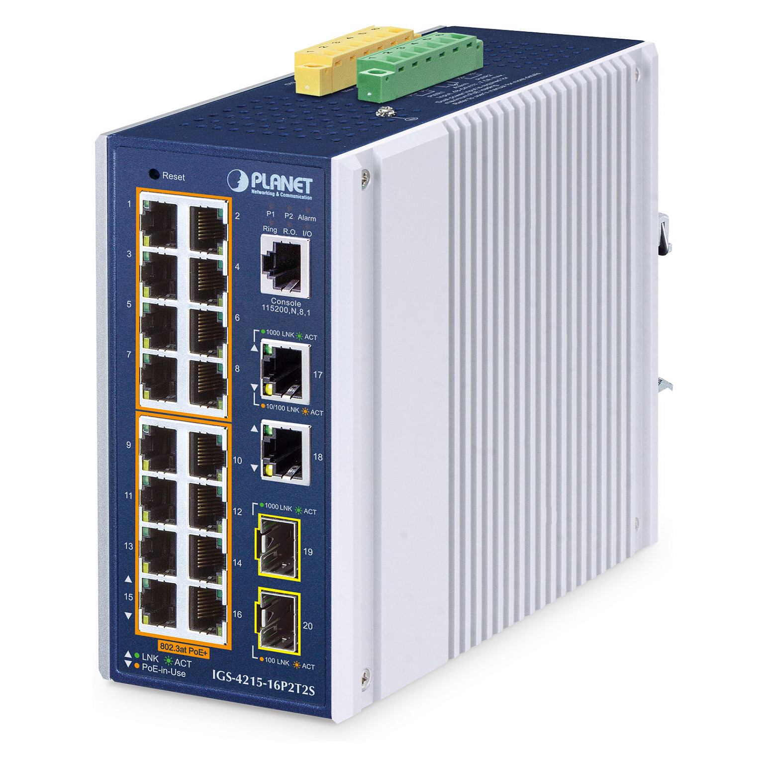 PLANET IGS-4215-16P2T2S Industrial 16-Port PoE+ Switch L2/L4 Managed 320W 2x SFP