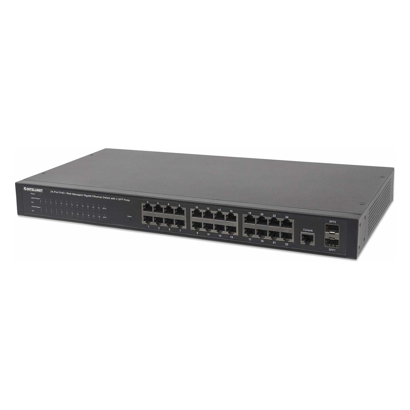 Intellinet 24-Port Gigabit PoE+ Web-Managed Switch 240W 2x SFP VLAN QoS